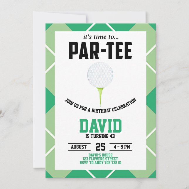 Invitación Hombres Golf Par-tee Cumpleaños (Anverso)
