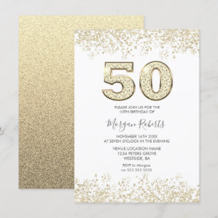 Invitación Hombres o mujeres Purpurinas de oro Fiesta de cump