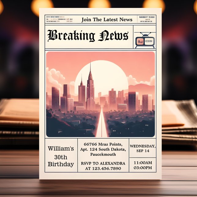 Invitación Hombres retro de la moda Periódico Adulto 30 cumpl (Subido por el creador)