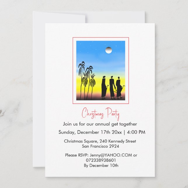 Invitación Hombres sabios de silueta, Navidades azules blanco (Anverso)