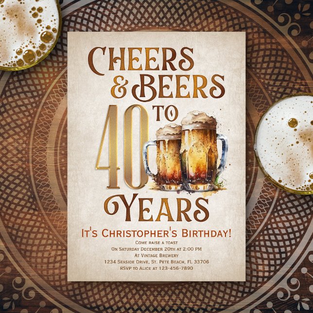 Invitación Hombres Saludos y Cervezas Graciosos 40 cumpleaños (Subido por el creador)