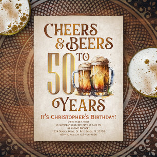 Invitación Hombres Saludos y Cervezas Graciosos 50 cumpleaños