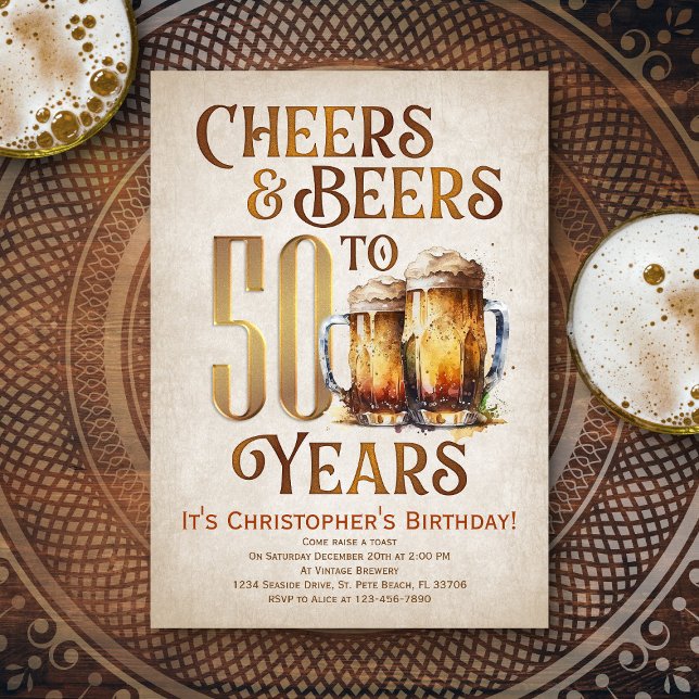 Invitación Hombres Saludos y Cervezas Graciosos 50 cumpleaños (Subido por el creador)