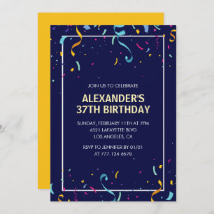 Invitación Hombres simples y modernos Confetti cumpleaños 37