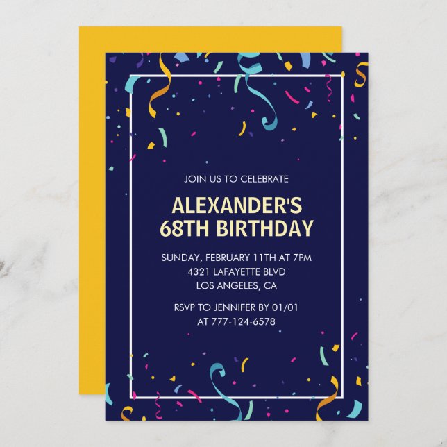 Invitación Hombres simples y modernos Confetti cumpleaños 68 (Anverso / Reverso)