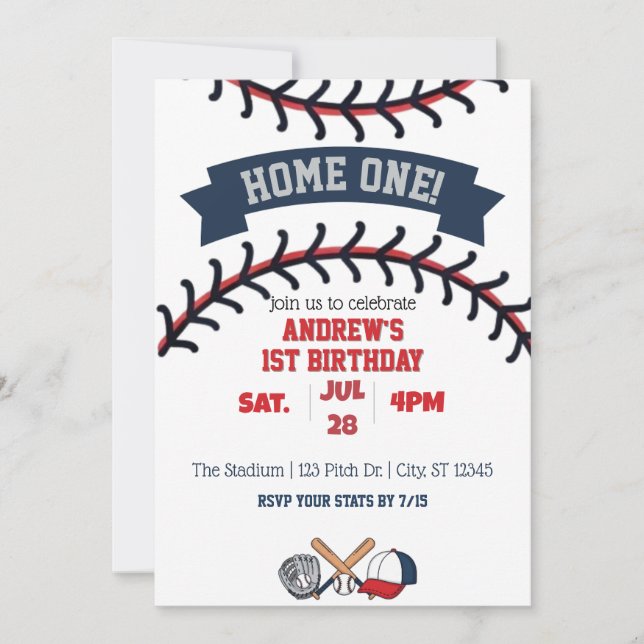 Invitación Home One, Baseball 1st Birthday (Anverso)
