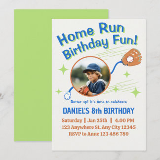 Invitación Home Run Baseball Birthday Kids