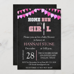 Invitación Home Run it is A Chica Baby Shower