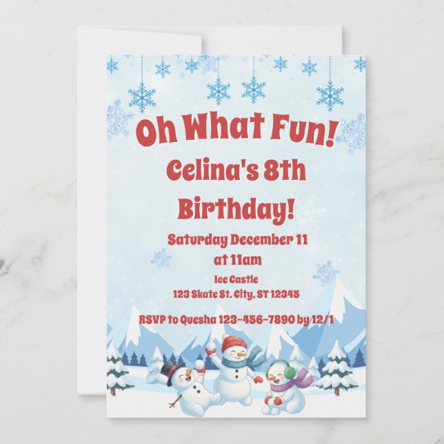Invitación Homenaje de los hombres de nieve "Oh Qué Diversión (Anverso)