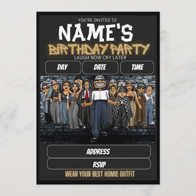 Invitación Homies Birthday Invitation, 90s nostalgia (Anverso)