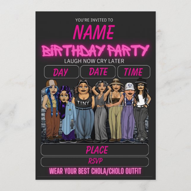 Invitación Homies Birthday Invitation Chicana Birthday (Anverso)