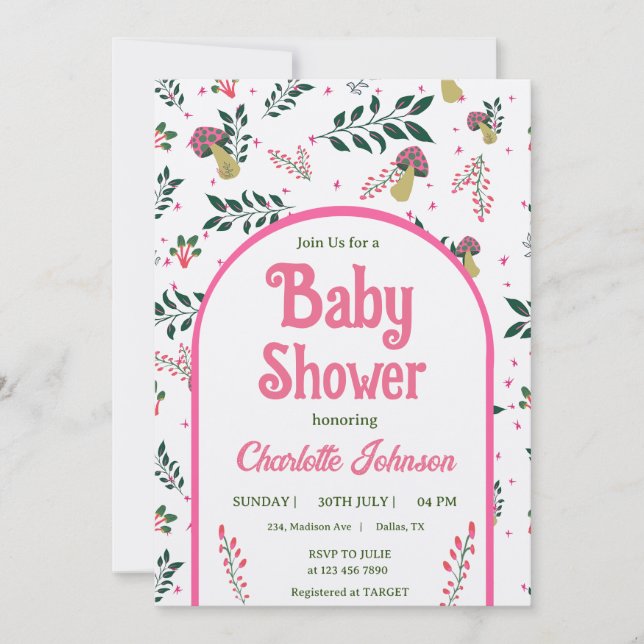 Invitación Honestos hongos y el Baby Shower de Fairy Tale Gar (Anverso)