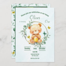 Honey Bear Cute Greenery Photo Boy Primer cumpleañ