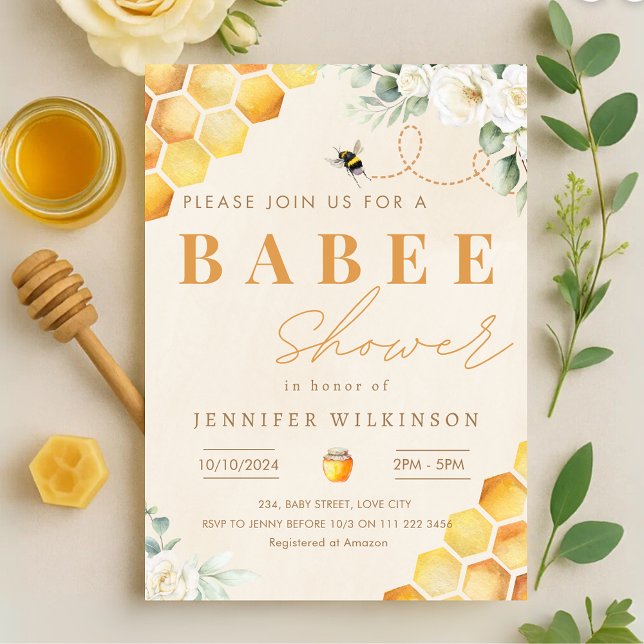 Invitación Honey Bee Baby Shower Floral Babee (Honey Bee Baby Shower Floral Babee Invitation)