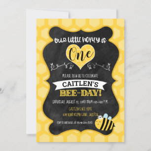 Invitación Honey Bee Day First Birthday Chalkboard Bumblebee