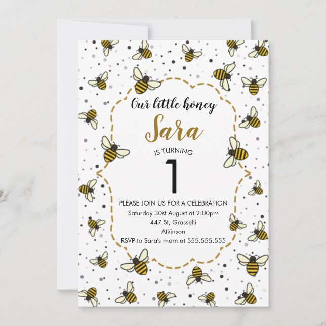 Invitación Honey Bee Fiesta de cumpleaños 1 (Anverso)