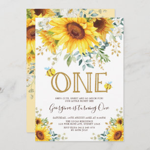 Invitación Honey Bee Sunflower 1er cumpleaños Floral de veran