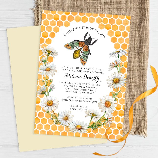 Invitación Honey Bee Sweet Little Honey Baby Shower (Honeycomb Bee Invite)