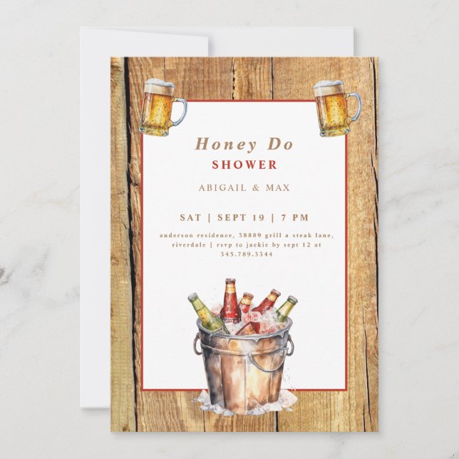 Invitación Honey Do BBQ Beer Bucket Parejas Boda Ducha (Anverso)