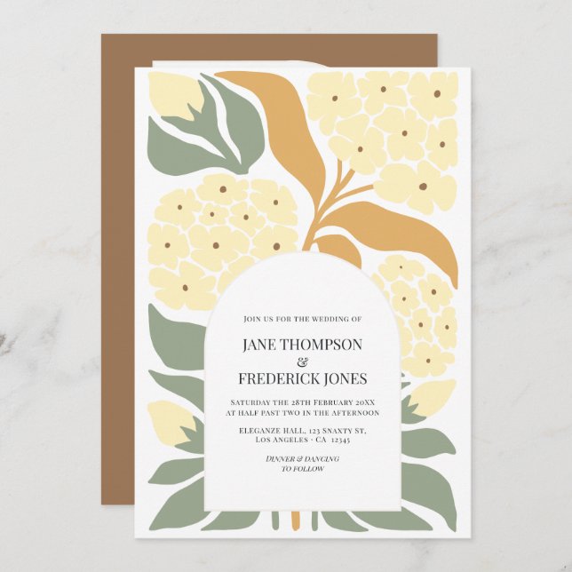 Invitación Honey Garden Abstract Floral Modern Spring Wedding (Anverso / Reverso)