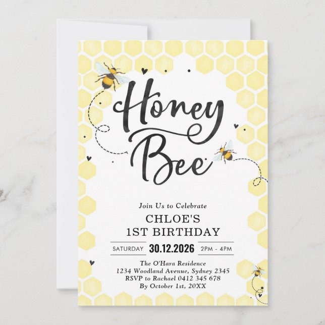 Invitación Honey One Honey Bee 1st Birthday Invitation (Anverso)