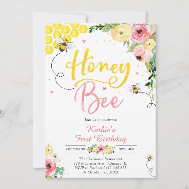 Invitación Honey One Honey Bee 1st Birthday Invitation (Anverso)