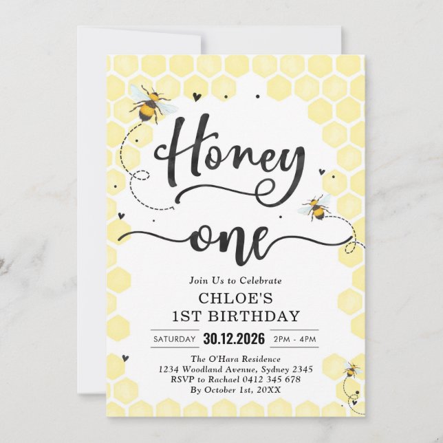 Invitación Honey One Honey Bee 1st Birthday Invitation (Anverso)