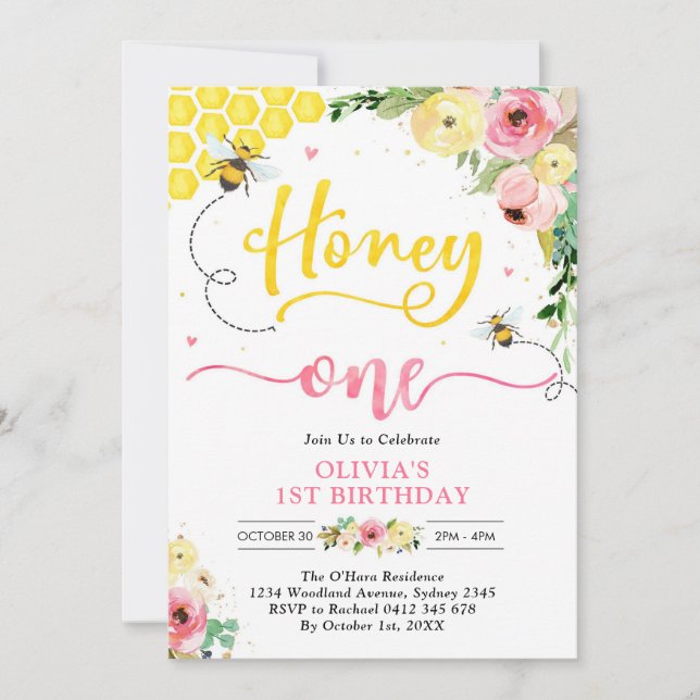 Invitación Honey One Honey Bee 1st Birthday Invitation (Anverso)