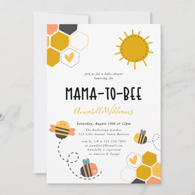 Invitación Honeycomb Mama-To-Bee Baby Shower (Anverso)