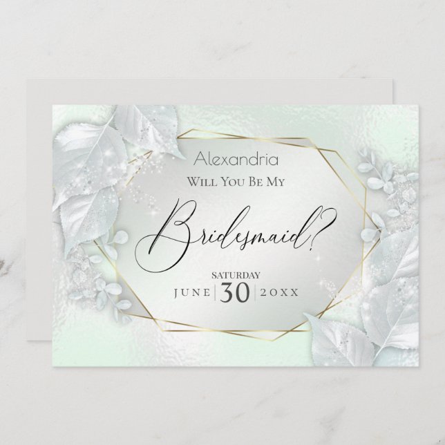 Invitación Honeydew Shimmery Serás Mi Novia (Anverso / Reverso)