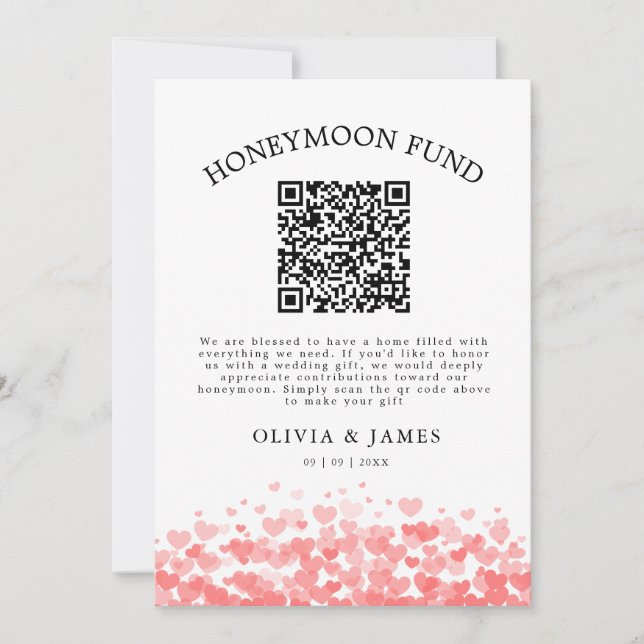 Invitación Honeymoon Fund QR Code Sign, Wedding Honeymoon (Anverso)