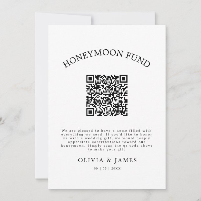 Invitación Honeymoon Fund QR Code Sign, Wedding Honeymoon (Anverso)