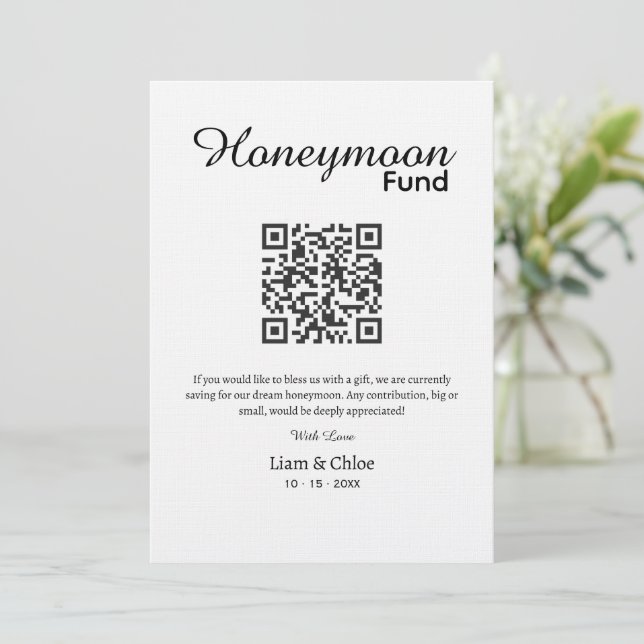 Invitación Honeymoon Fund QR Code Sign, Wedding Honeymoon In  (Anverso de pie)