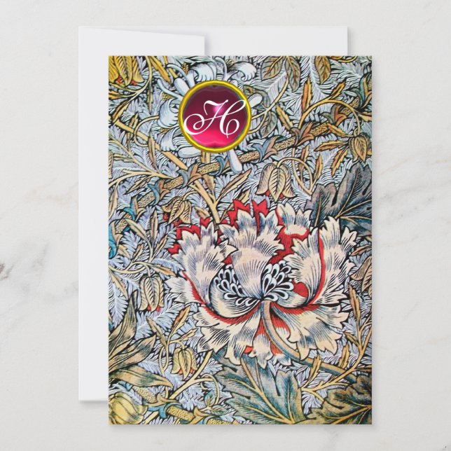 Invitación HONEYSUCKLE Rojo Rubí Monograma Champagne Metálico (Anverso)