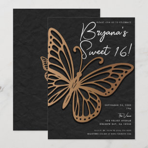 Invitación Honeywind Marrón Negro Boho Mariposa Dulces 16 