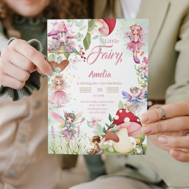 Invitación Hongo de hadas Cumpleaños mágico de cuento de hada (fairy garden 1st birthday invitations girl fairies magical baby for her enchanted forest party)