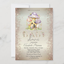 Hongos con Brillo Dorado Casas Baby Shower