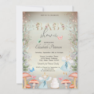 Invitación Hongos con Brillo Dorado Ratones Bebés Shower de B