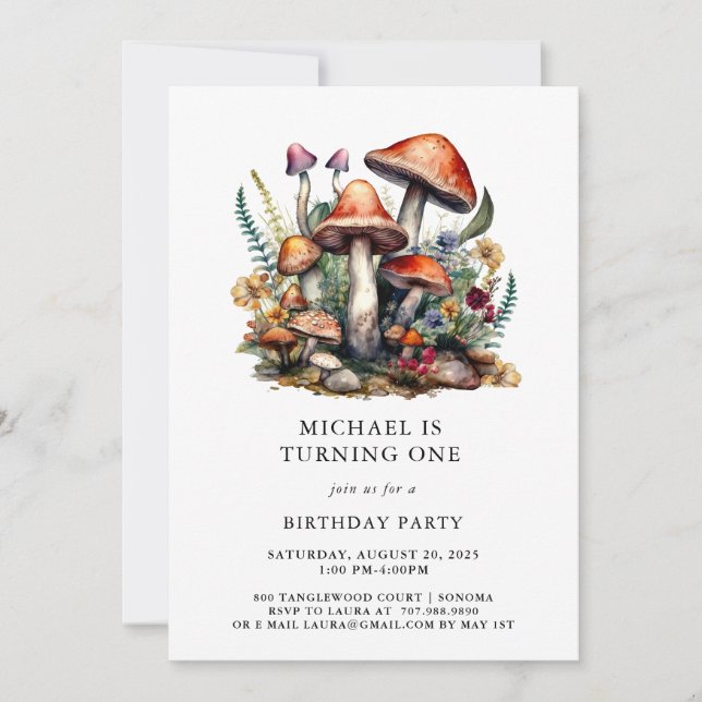 Invitación Hongos encantados Woodland Boy primer cumpleaños (Anverso)