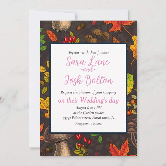 Invitación Hongos, hojas, nueces y bayas otoñales en la oscur (Anverso)