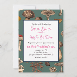 Invitación Hongos silvestres en verde pino