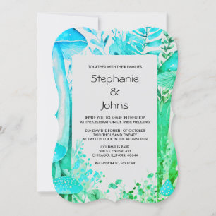 Invitación Hongos Woodland Verde azulado Azul Boda Blanco Neg