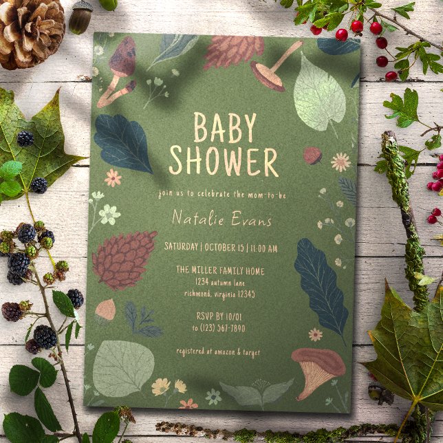 Invitación Hongos y hojas | Baby Shower verde neutral (Subido por el creador)