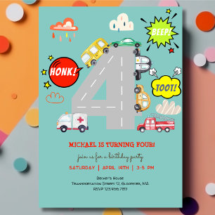 Invitación Honk bocina toot vehículos adelante niño cumpleaño