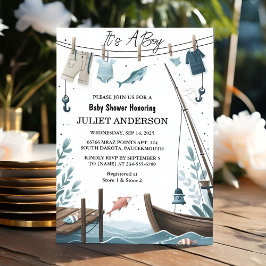 Invitación Hook Bait Fun Wood Little Fishman Baby Shower