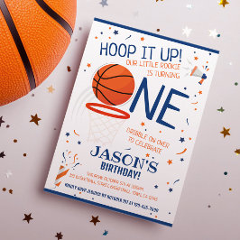 Invitación Hoop It Up Blue Rookie Basketball Primer cumpleaño