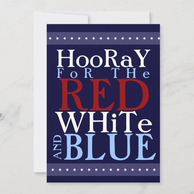 Invitación Hooray para el blanco y el azul rojos el 4 de (Anverso)