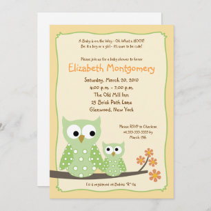 Invitación Hoot Owls Green Neutral Baby Shower (versión anter