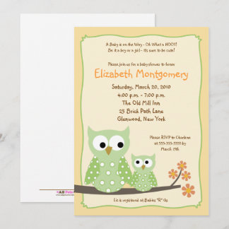 Invitación Hoot Owls Green Neutral Baby Shower (versión anter