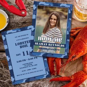 Invitación ¡Hooyah! Blue Camo Photo Birday Lobster Boil